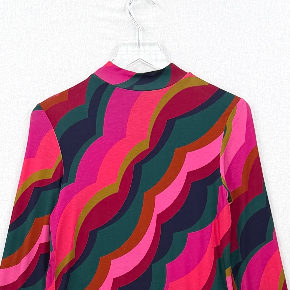 TRINA TURK Pierce Top Womens Small Pink Multi Scallop Wave Long Sleeve Mock Neck - Picture 5 of 13